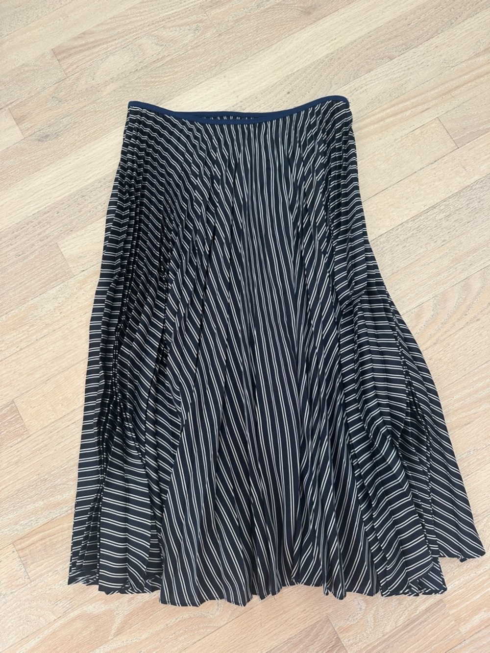 TIBI Navy and White Pleated Midi Skirt